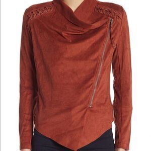 NWT Vigoss Faux Suede Wrap Moto Biker Crop Jacket Size Small Rust Color